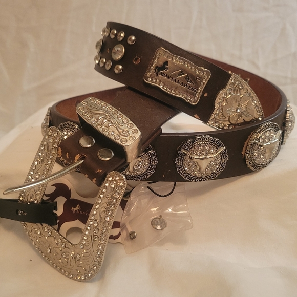 Montana West Xl embellished brown Belt Western Cowboy Cowgirl With Rhinestones - Picture 3 of 9